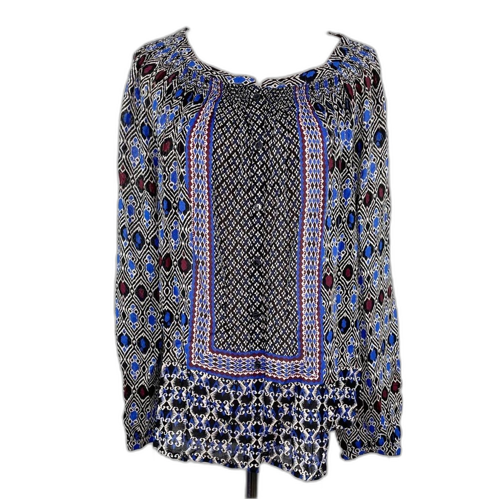 Lucky Brand Top Peasant Top Boho Festival Button Down Long Sleeve Size M New‎